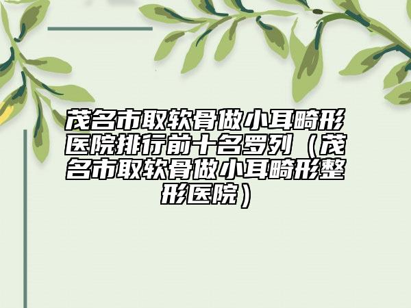 茂名市取軟骨做小耳畸形醫(yī)院排行前十名羅列(茂名市取軟骨做小耳畸形整形醫(yī)院)