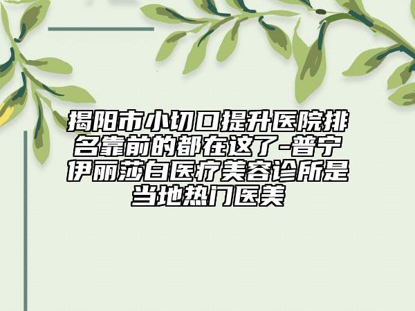 揭陽(yáng)市小切口提升醫(yī)院排名靠前的都在這了-普寧伊麗莎白醫(yī)療美容診所是當(dāng)?shù)責(zé)衢T醫(yī)美