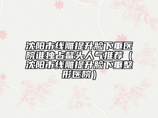 沈陽市線雕提升臉下垂醫(yī)院誰獨(dú)占鰲頭人氣推薦（沈陽市線雕提升臉下垂整形醫(yī)院）