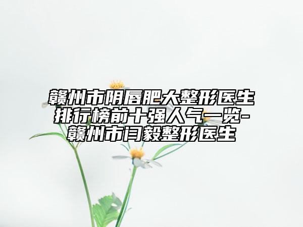 贛州市陰唇肥大整形醫(yī)生排行榜前十強(qiáng)人氣一覽-贛州市閆毅整形醫(yī)生