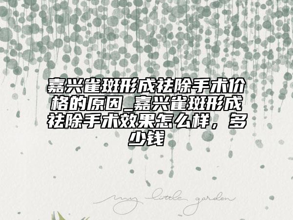 嘉興雀斑形成祛除手術(shù)價格的原因_嘉興雀斑形成祛除手術(shù)效果怎么樣，多少錢