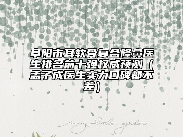 阜陽(yáng)市耳軟骨復(fù)合隆鼻醫(yī)生排名前十強(qiáng)權(quán)威預(yù)測(cè)（孟子成醫(yī)生實(shí)力口碑都不差）