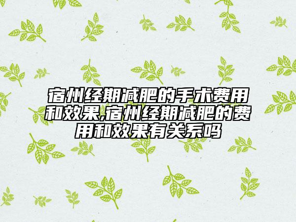 宿州經(jīng)期減肥的手術(shù)費(fèi)用和效果,宿州經(jīng)期減肥的費(fèi)用和效果有關(guān)系嗎