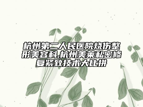 杭州第二人民醫(yī)院燒傷整形美容科,杭州美萊私密修復緊致技術大比拼
