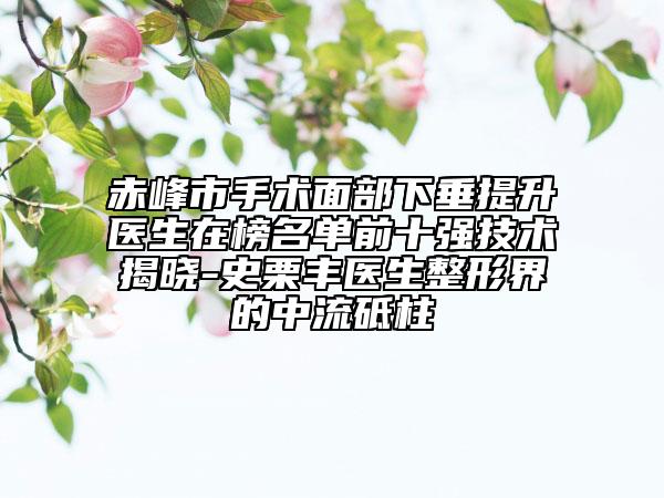 赤峰市手術(shù)面部下垂提升醫(yī)生在榜名單前十強(qiáng)技術(shù)揭曉-史栗豐醫(yī)生整形界的中流砥柱