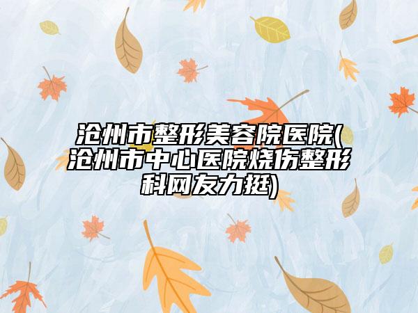 滄州市整形美容院醫(yī)院(滄州市中心醫(yī)院燒傷整形科網(wǎng)友力挺)