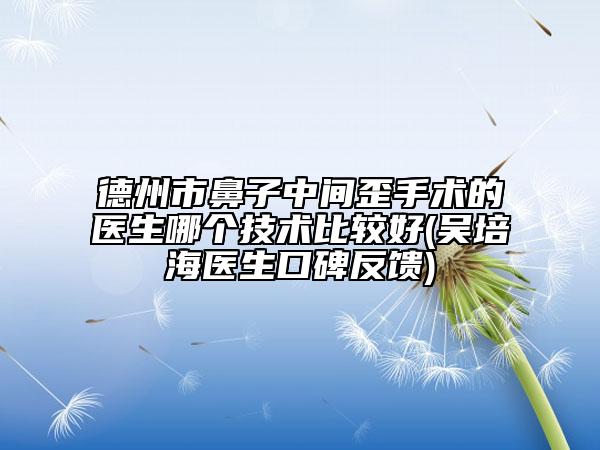 德州市鼻子中間歪手術(shù)的醫(yī)生哪個(gè)技術(shù)比較好(吳培海醫(yī)生口碑反饋)