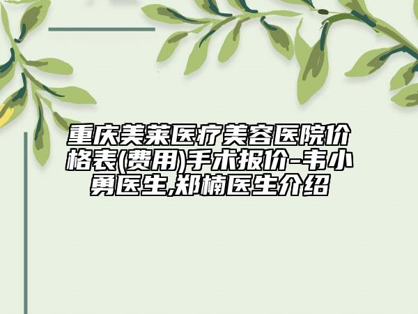 重慶美萊醫(yī)療美容醫(yī)院價格表(費(fèi)用)手術(shù)報價-韋小勇醫(yī)生,鄭楠醫(yī)生介紹