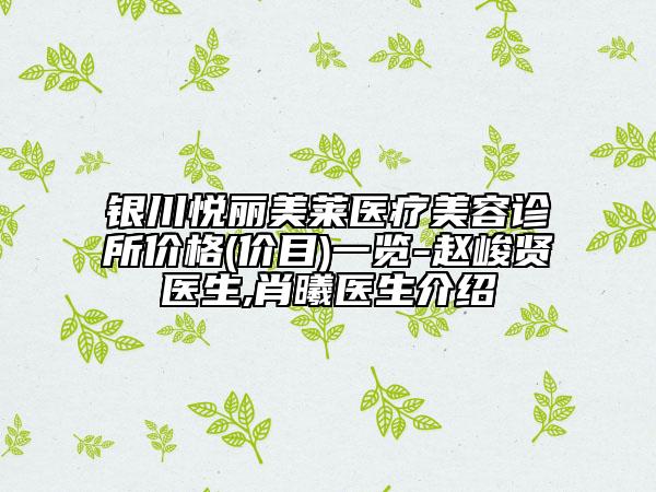 銀川悅麗美萊醫(yī)療美容診所價(jià)格(價(jià)目)一覽-趙峻賢醫(yī)生,肖曦醫(yī)生介紹
