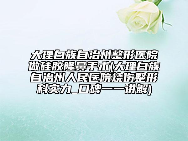 大理白族自治州整形醫(yī)院做硅膠隆鼻手術(shù)(大理白族自治州人民醫(yī)院燒傷整形科實力_口碑一一講解)