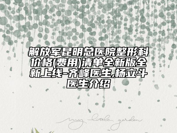 解放軍昆明總醫(yī)院整形科價格(費用)清單全新版全新上線-齊峰醫(yī)生,楊立斗醫(yī)生介紹