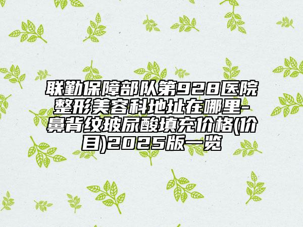 聯(lián)勤保障部隊第928醫(yī)院整形美容科地址在哪里-鼻背紋玻尿酸填充價格(價目)2025版一覽