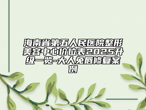 海南省第五人民醫(yī)院整形美容中心價(jià)位表2025升級(jí)一覽-大人兔唇修復(fù)案例