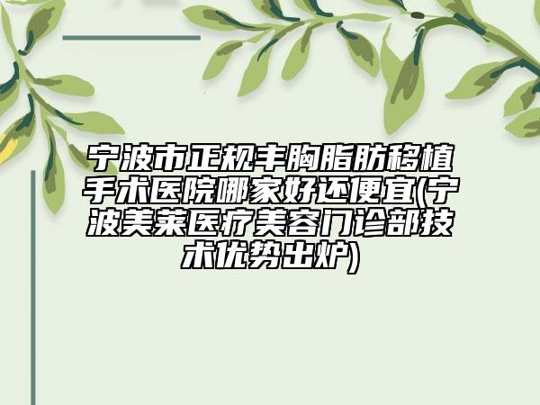 寧波市正規(guī)豐胸脂肪移植手術(shù)醫(yī)院哪家好還便宜(寧波美萊醫(yī)療美容門診部技術(shù)優(yōu)勢出爐)