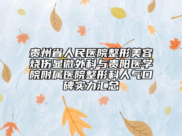 貴州省人民醫(yī)院整形美容燒傷顯微外科與貴陽醫(yī)學(xué)院附屬醫(yī)院整形科人氣口碑實力匯總