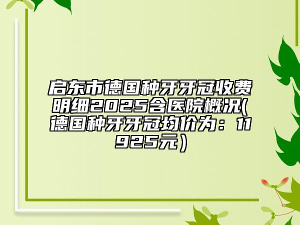 啟東市德國(guó)種牙牙冠收費(fèi)明細(xì)2025含醫(yī)院概況(德國(guó)種牙牙冠均價(jià)為：11925元）