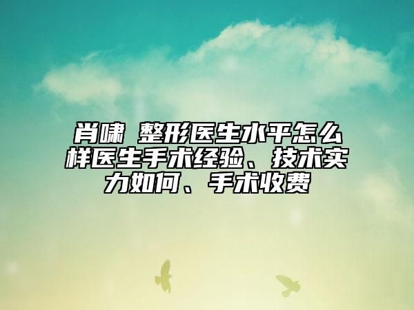 肖嘯?整形醫(yī)生水平怎么樣醫(yī)生手術(shù)經(jīng)驗、技術(shù)實力如何、手術(shù)收費