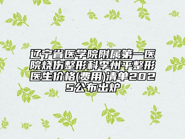 遼寧省醫(yī)學(xué)院附屬第一醫(yī)院燒傷整形科李州平整形醫(yī)生價格(費(fèi)用)清單2025公布出爐