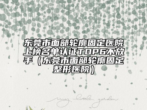 東莞市面部輪廓固定醫(yī)院上榜名單認(rèn)證TOP6不放手（東莞市面部輪廓固定整形醫(yī)院）