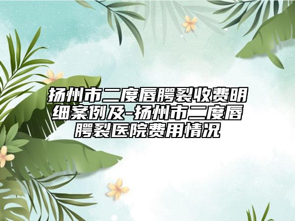 揚(yáng)州市二度唇腭裂收費(fèi)明細(xì)案例及-揚(yáng)州市二度唇腭裂醫(yī)院費(fèi)用情況