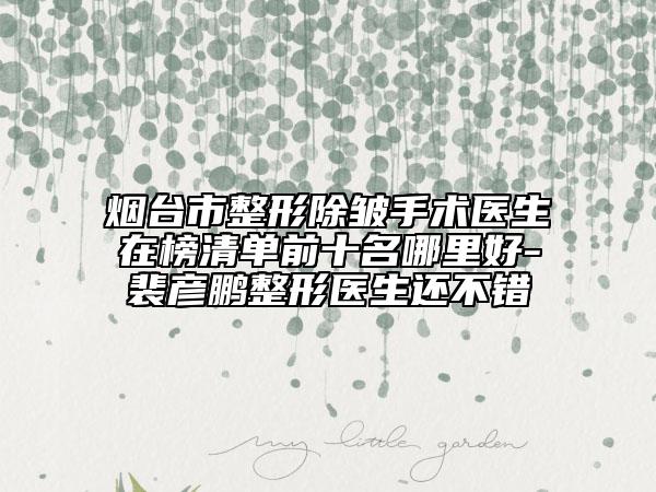 煙臺市整形除皺手術(shù)醫(yī)生在榜清單前十名哪里好-裴彥鵬整形醫(yī)生還不錯