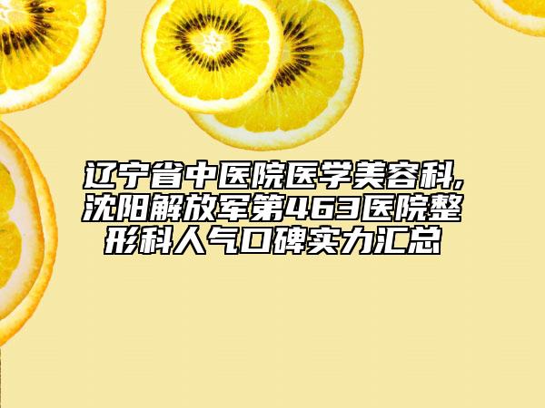 遼寧省中醫(yī)院醫(yī)學(xué)美容科,沈陽解放軍第463醫(yī)院整形科人氣口碑實力匯總