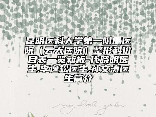 昆明醫(yī)科大學第一附屬醫(yī)院（云大醫(yī)院）整形科價目表一覽新板-代曉明醫(yī)生,李逸松醫(yī)生,孫文濤醫(yī)生簡介