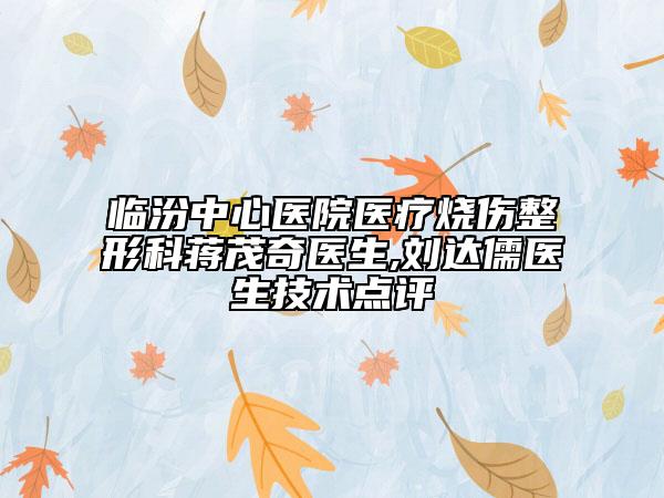 臨汾中心醫(yī)院醫(yī)療燒傷整形科蔣茂奇醫(yī)生,劉達儒醫(yī)生技術點評