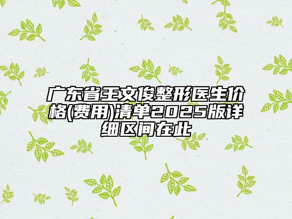 廣東省王文俊整形醫(yī)生價格(費用)清單2025版詳細(xì)區(qū)間在此
