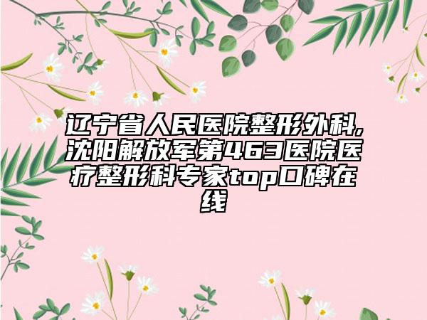 遼寧省人民醫(yī)院整形外科,沈陽解放軍第463醫(yī)院醫(yī)療整形科專家top口碑在線
