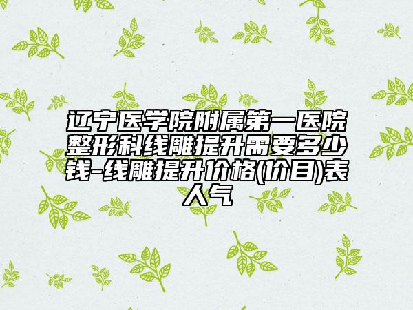 遼寧醫(yī)學(xué)院附屬第一醫(yī)院整形科線雕提升需要多少錢-線雕提升價格(價目)表人氣