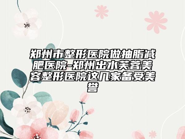 鄭州市整形醫(yī)院做抽脂減肥醫(yī)院-鄭州出水芙蓉美容整形醫(yī)院這幾家備受美譽(yù)