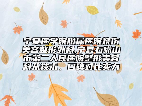 寧夏醫(yī)學(xué)院附屬醫(yī)院燒傷美容整形外科,寧夏石嘴山市第二人民醫(yī)院整形美容科從技術(shù)、口碑對比實力
