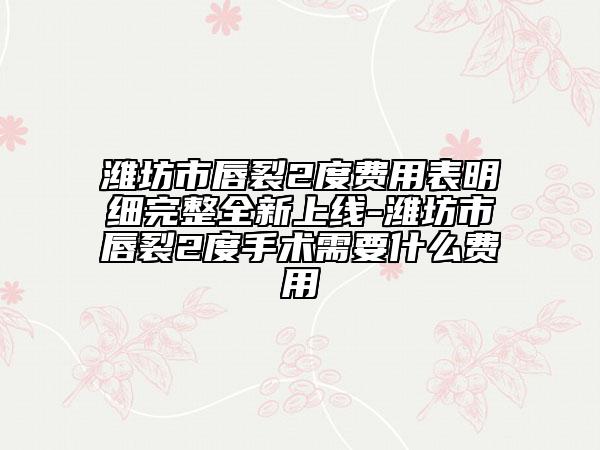 濰坊市唇裂2度費(fèi)用表明細(xì)完整全新上線-濰坊市唇裂2度手術(shù)需要什么費(fèi)用