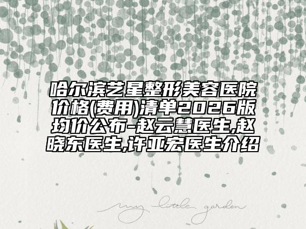 哈爾濱藝星整形美容醫(yī)院價格(費用)清單2026版均價公布-趙云慧醫(yī)生,趙曉東醫(yī)生,許亞宏醫(yī)生介紹