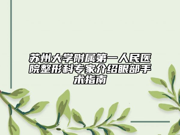 蘇州大學(xué)附屬第一人民醫(yī)院整形科專(zhuān)家介紹眼部手術(shù)指南
