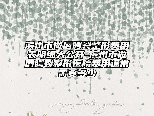 濱州市做唇腭裂整形費(fèi)用表明細(xì)大公開-濱州市做唇腭裂整形醫(yī)院費(fèi)用通常需要多少