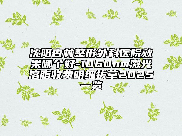 沈陽杏林整形外科醫(yī)院效果哪個(gè)好-1060nm激光溶脂收費(fèi)明細(xì)拔草2025一覽